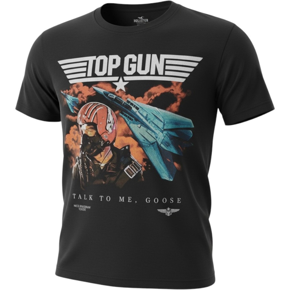 Hollister Top G-un Talk To Me Goose Graphic T-Shirt Mens Large Black Relaxed Fit